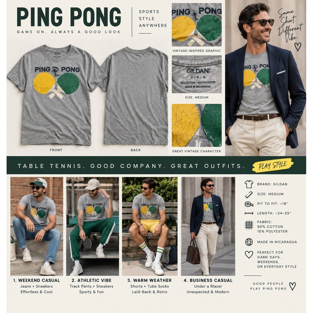 Gildan Ping Pong Table Tennis Graphic T Shirt Mens M Gray Paddles Novelty Tee